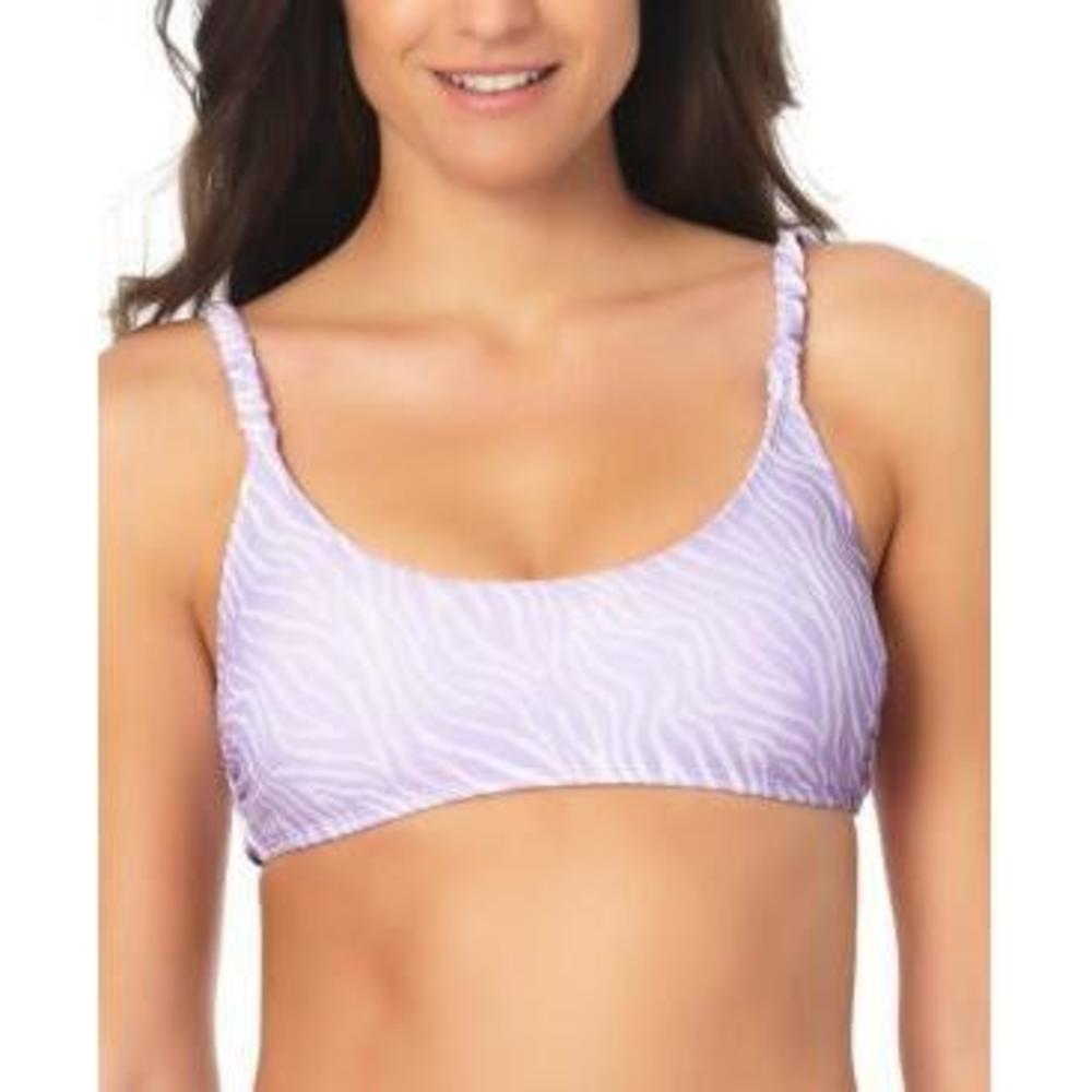 MSRP $20 California Waves Juniors' Smocked-Strap Bikini Top Purple Size Large